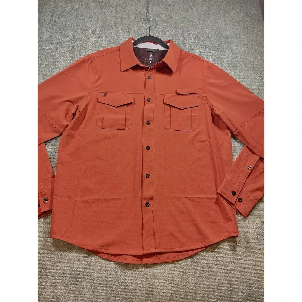 Jockey Outdoors Long Sleeve Button-Up Performance Tech Shirt M Burnt Orange